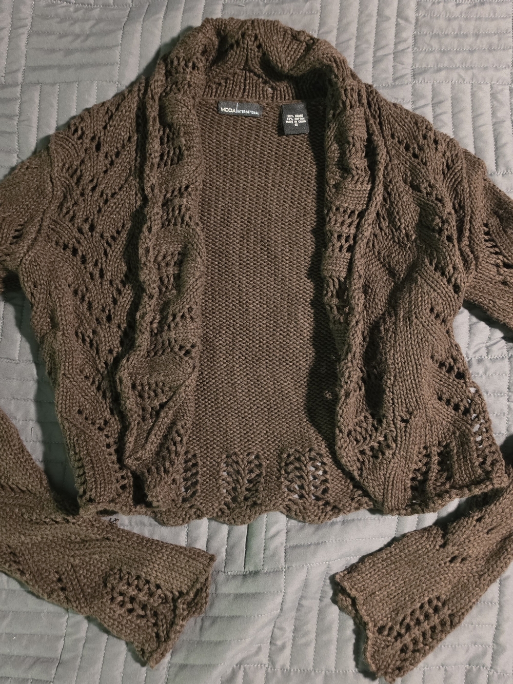 Moda International Women's Chunky Brown Open-Weave Cardigan